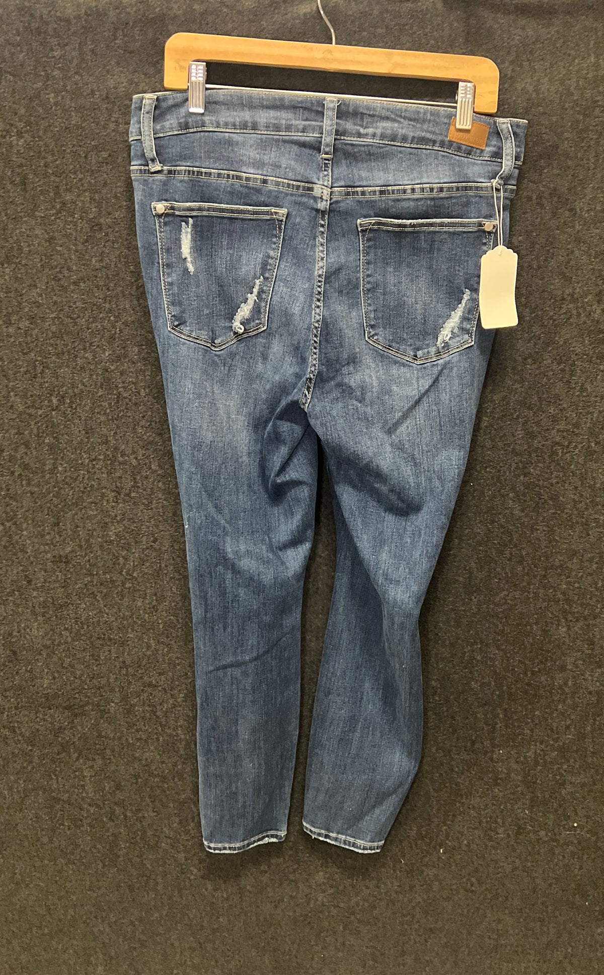 Judy Blue Women's High Rise Button Fly Distressed Skinny Blue Jeans Size 14W