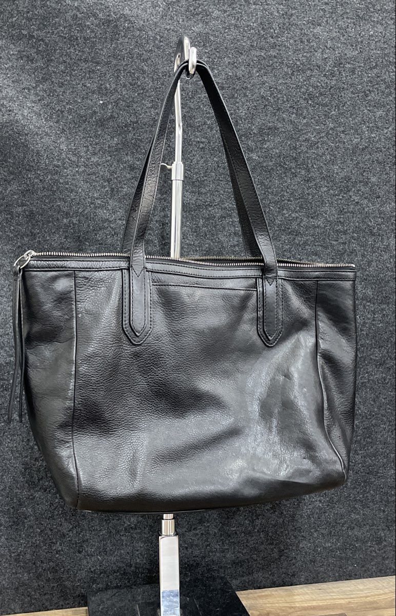 Fossil Black Leather Large Tote Shoulder Bag Silver Hardware