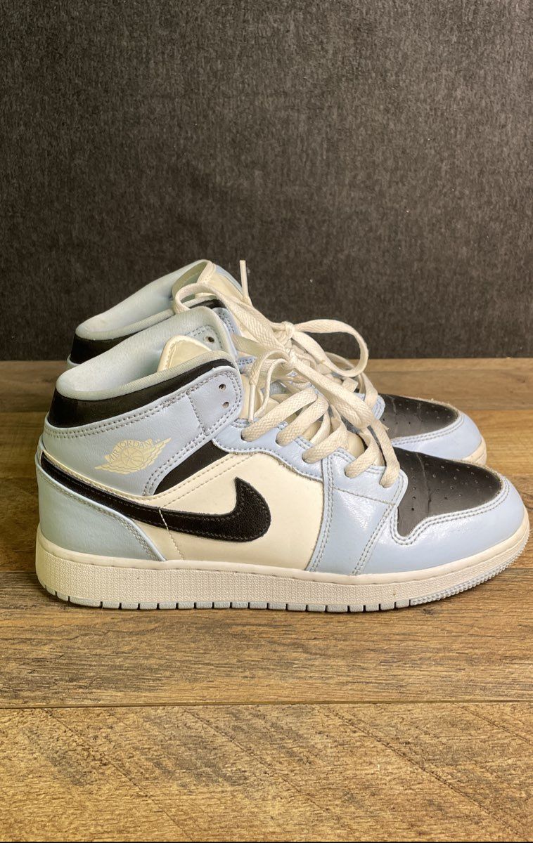 Nike Air Jordan 1 Mid GS Ice Blue Black White Sneakers Size 7Y