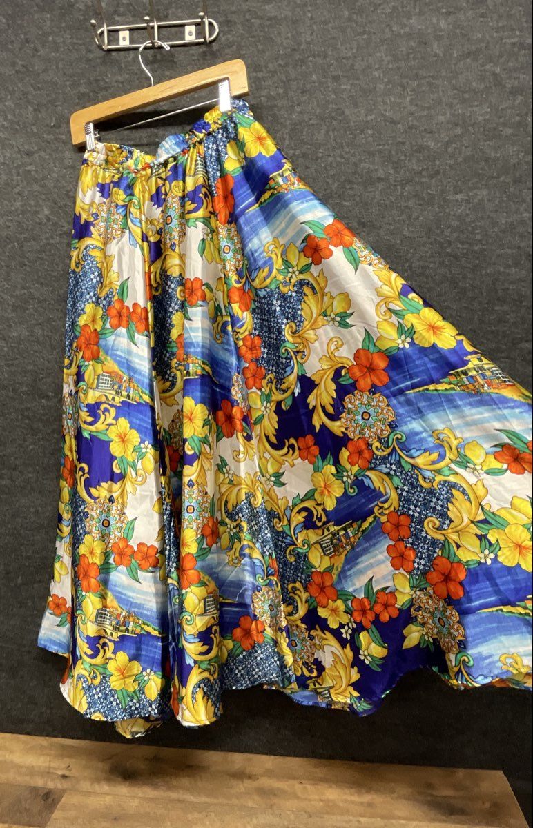 Her Destiny Women's Multicolor Floral Baroque Coastal Print Maxi Skirt Sz M