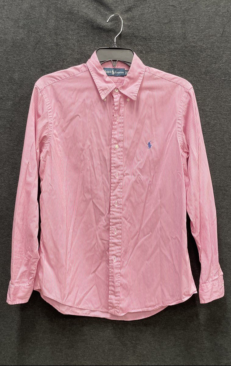 Ralph Lauren Men's Pink White Striped Long Sleeve Cotton Button Down Shirt 16.5