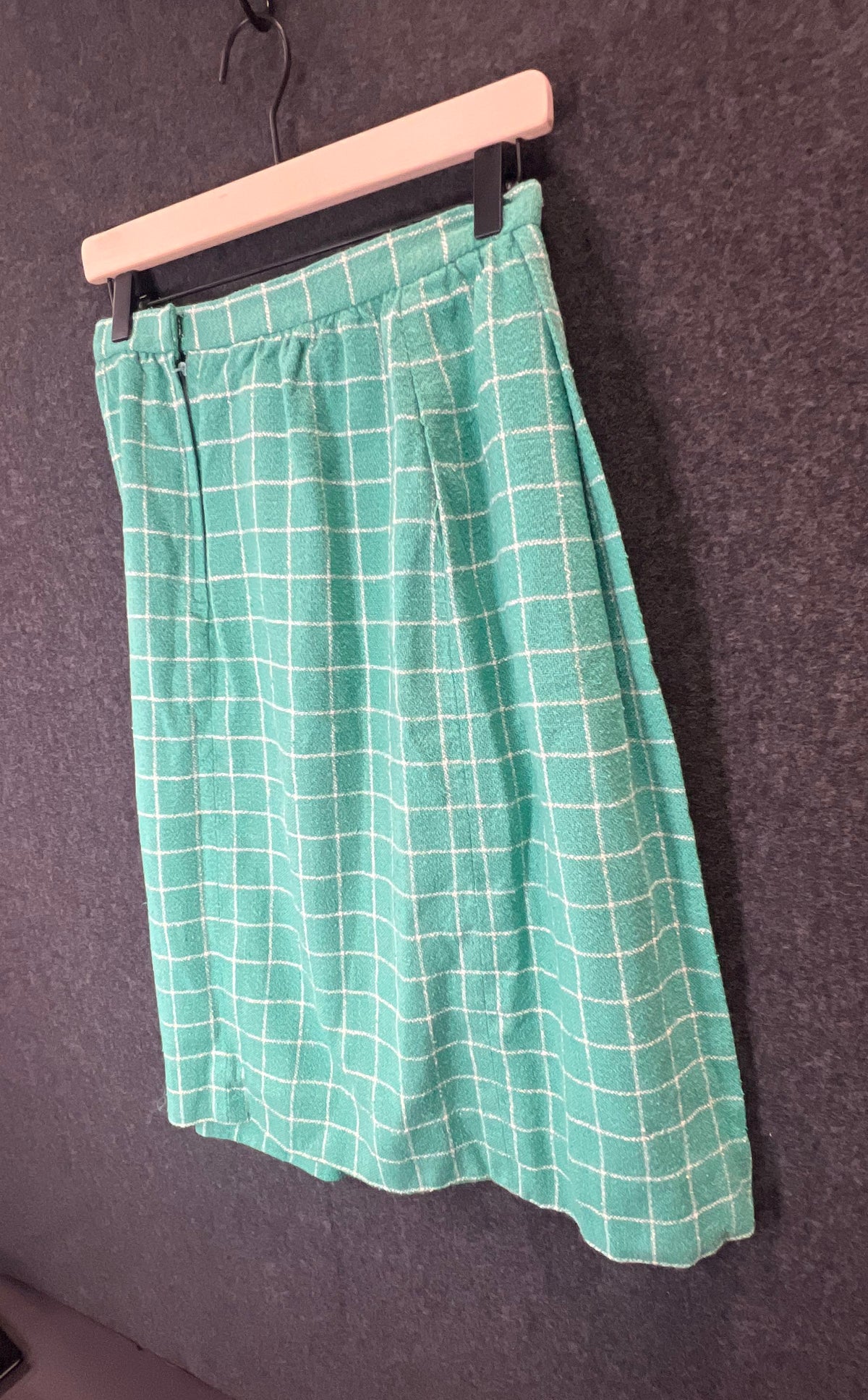 Vintage 90s Carlisle Women's Green Silk Wool Plaid Pleated Skirt Size 10