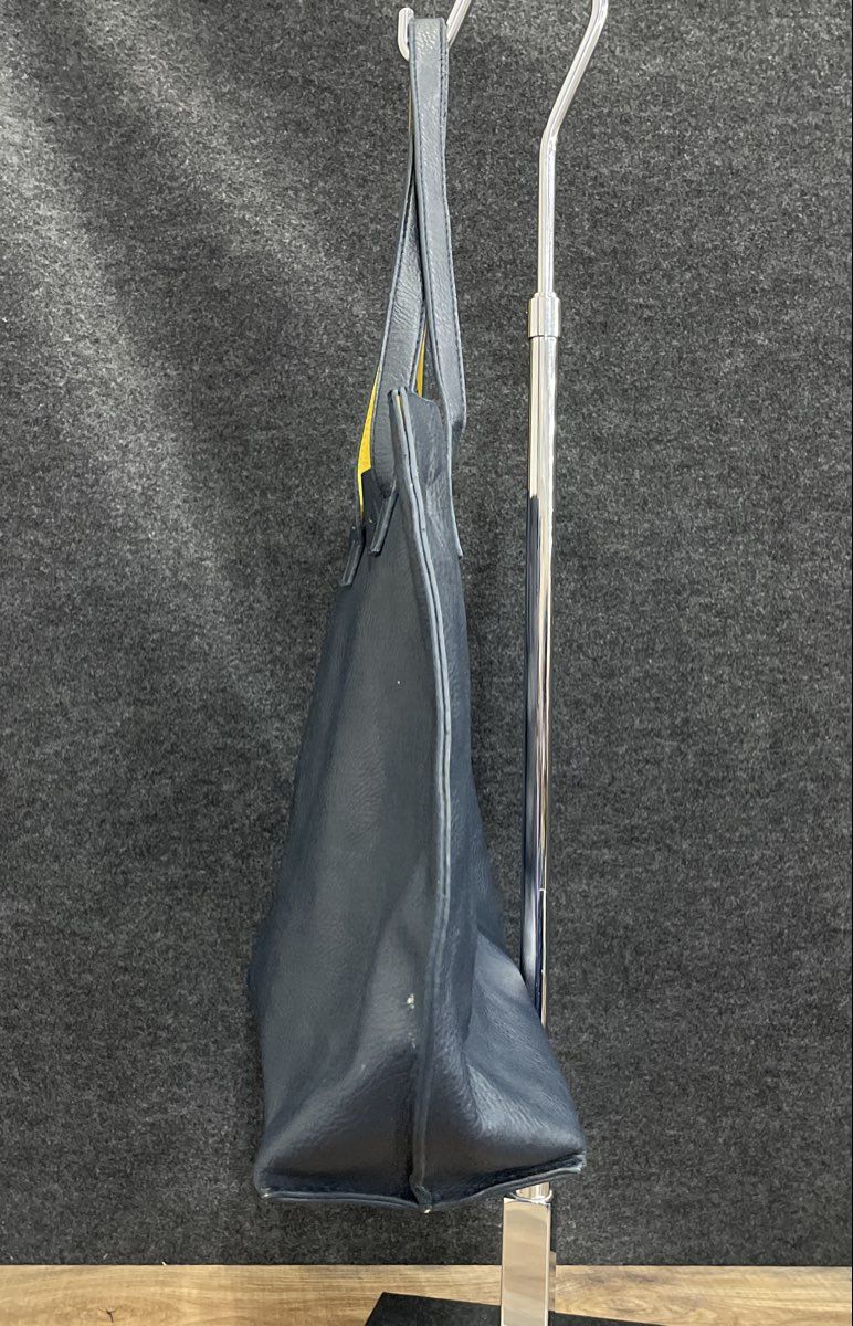 G.H. Bass & Co. Blue Yellow Leather Reversible Tote Bag & Attached Pouch