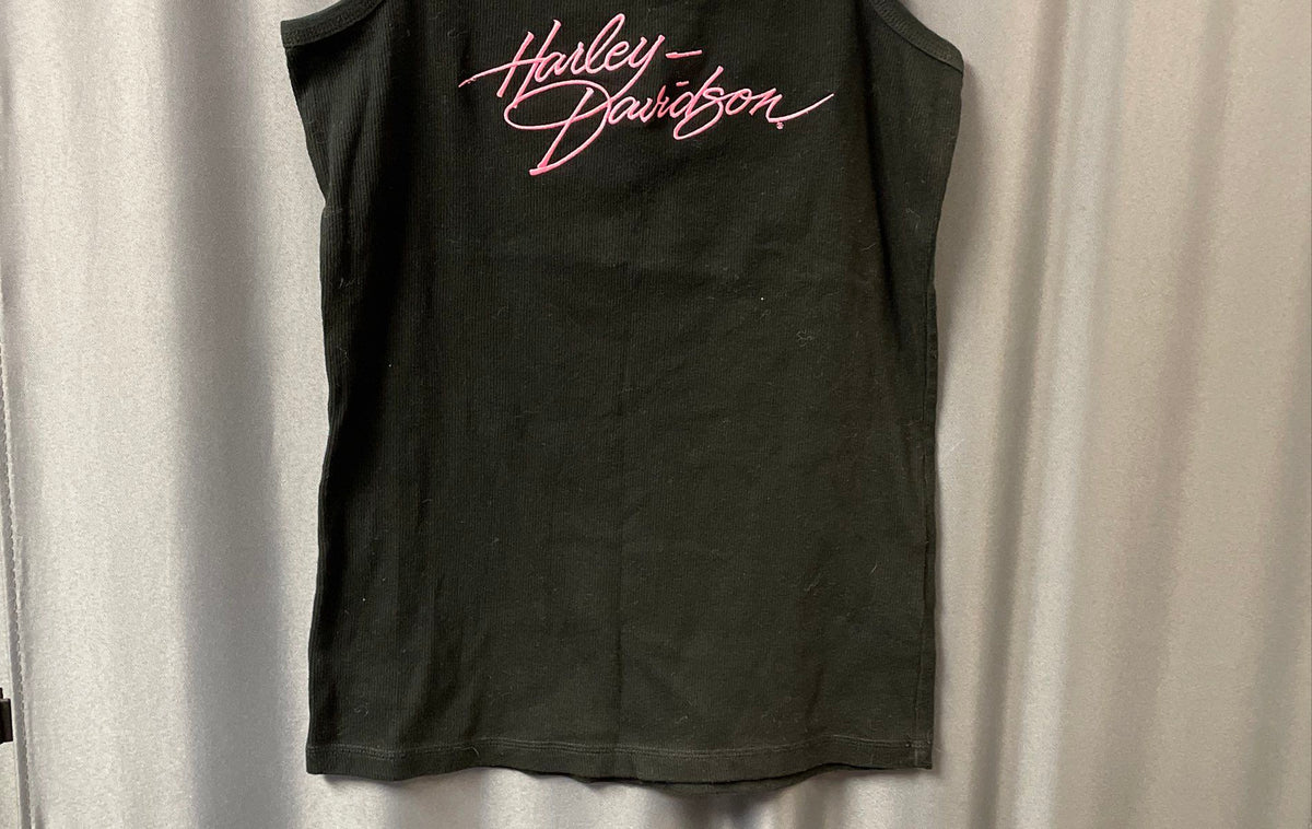 Vintage 2000s Harley-Davidson Pink Script Embroidered Ribbed Tank Top Sz L