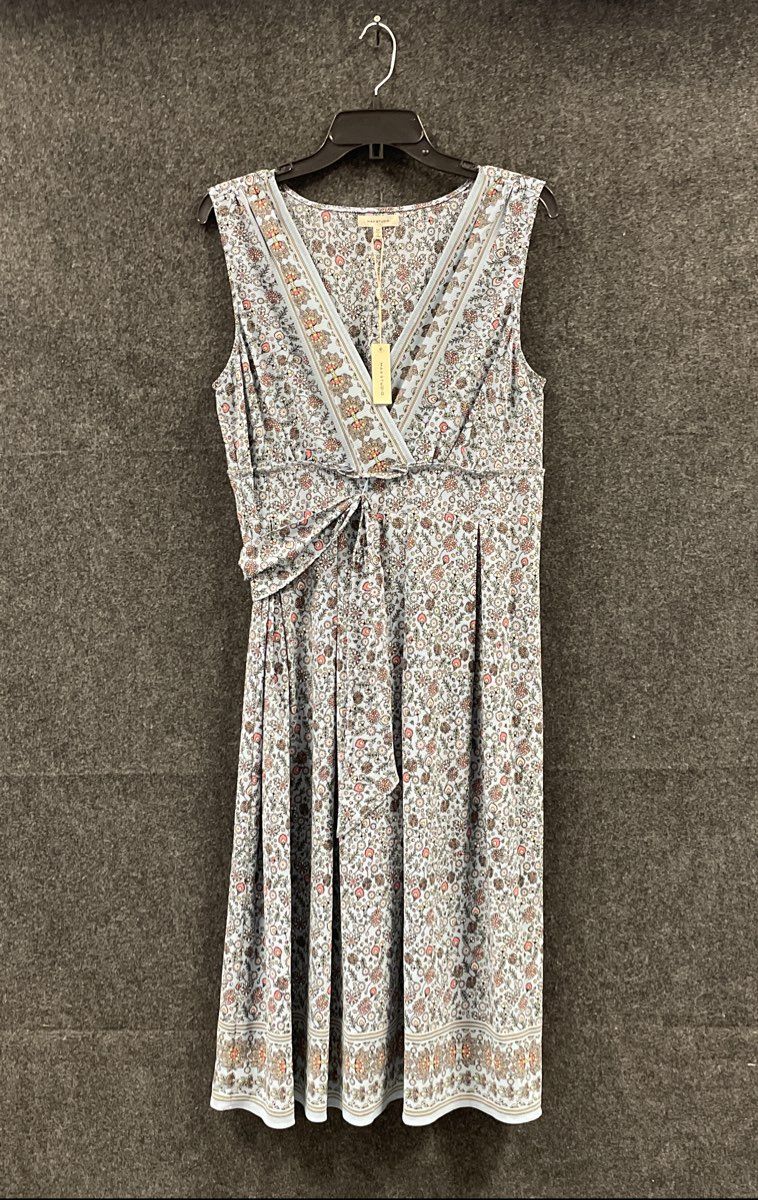 Max Studio Women's Blue Floral Sleeveless Faux Wrap Midi Dress Sz M NWT