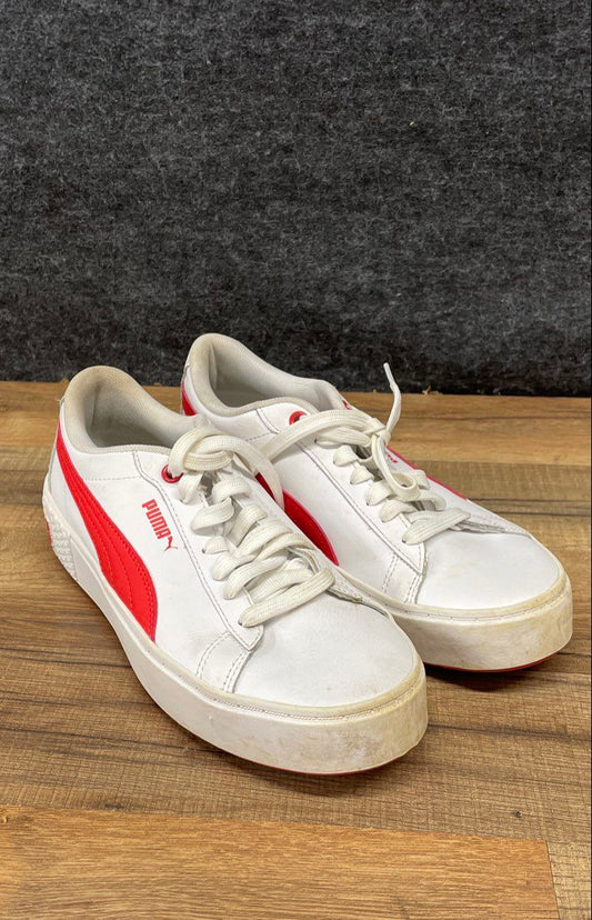 Puma Smash Platform v2 White Red Women's Sneakers Size 7.5