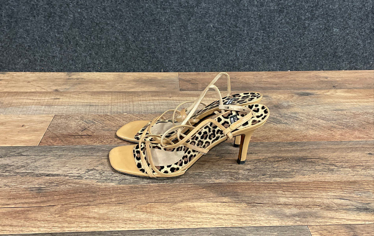 Vintage 90s Stuart Weitzman Tan Leopard Print Strappy Sandals 7.5