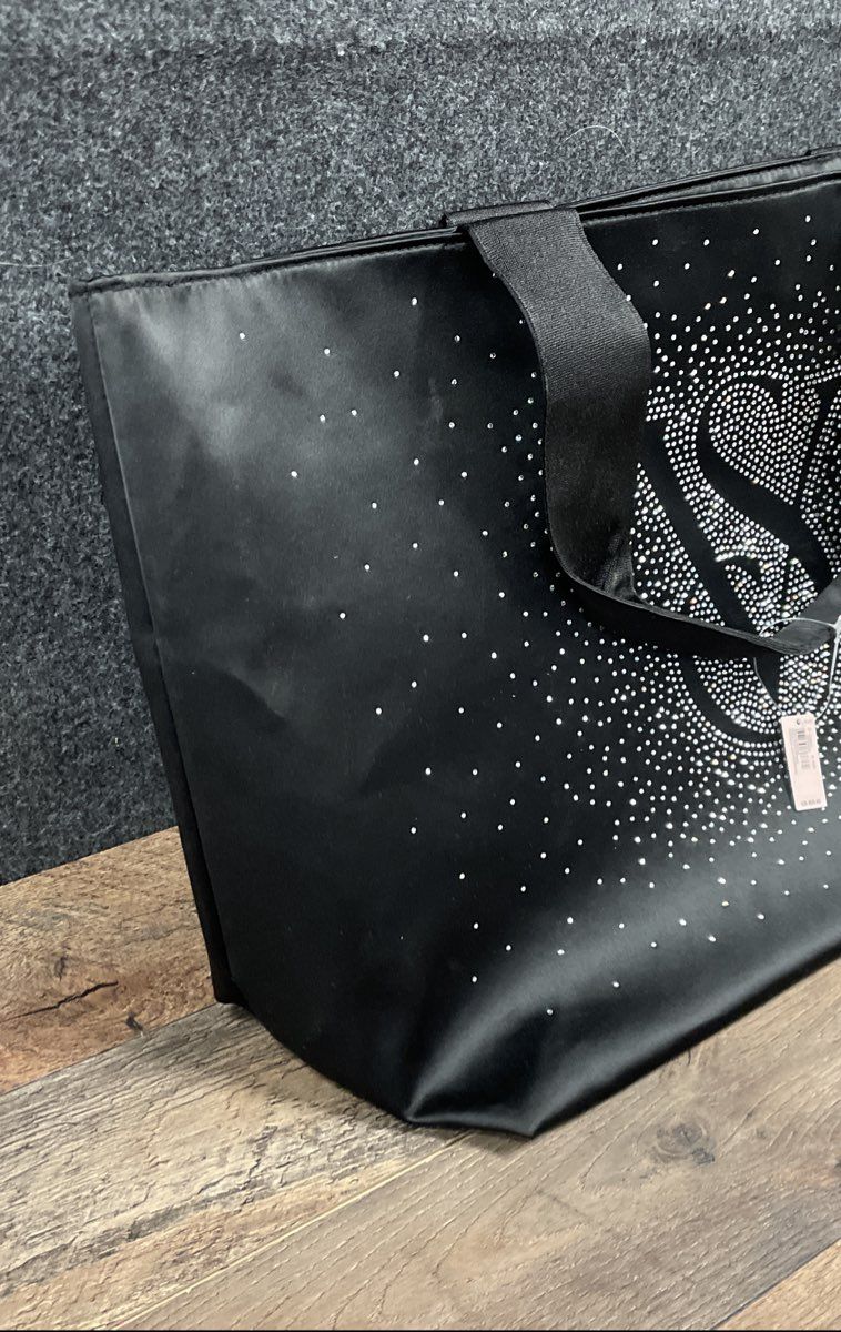 Victoria's Secret Black Rhinestone VS Logo Large Tote Bag NWT