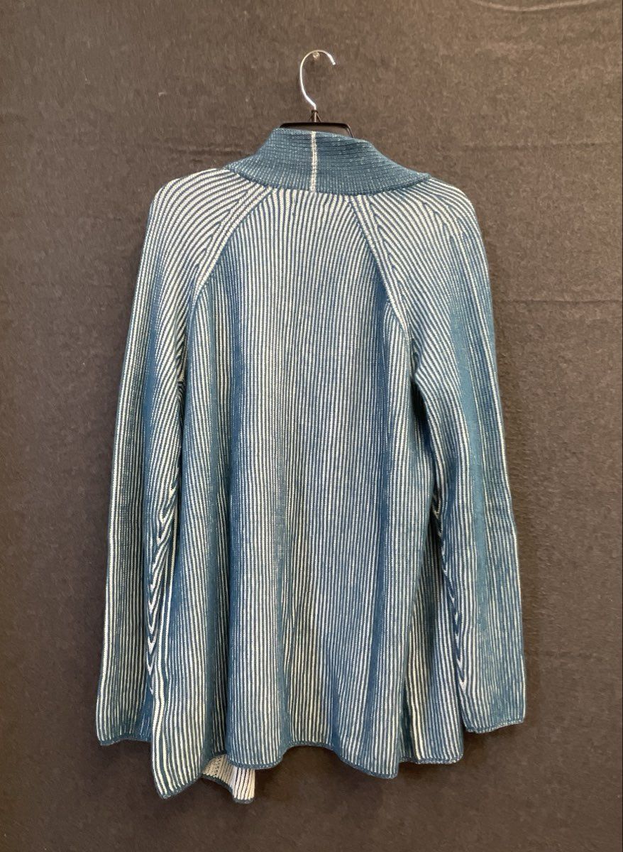 Lands' End Women's Drifter Cardigan Blue White Cotton Open Front Sz L NWT