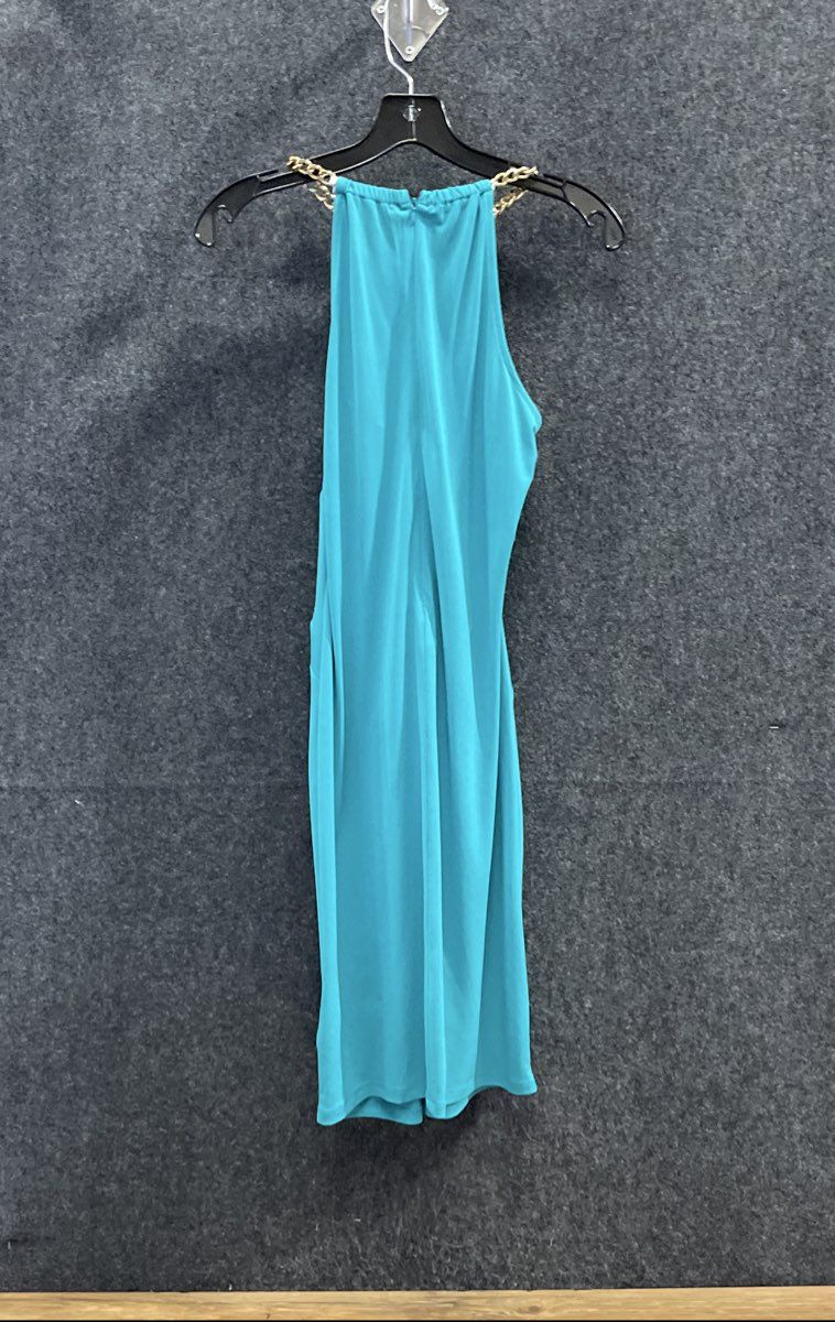 Michael Kors Women's Turquoise Gold Chain Halter Neck Twisted Waist Blouse Sz XS