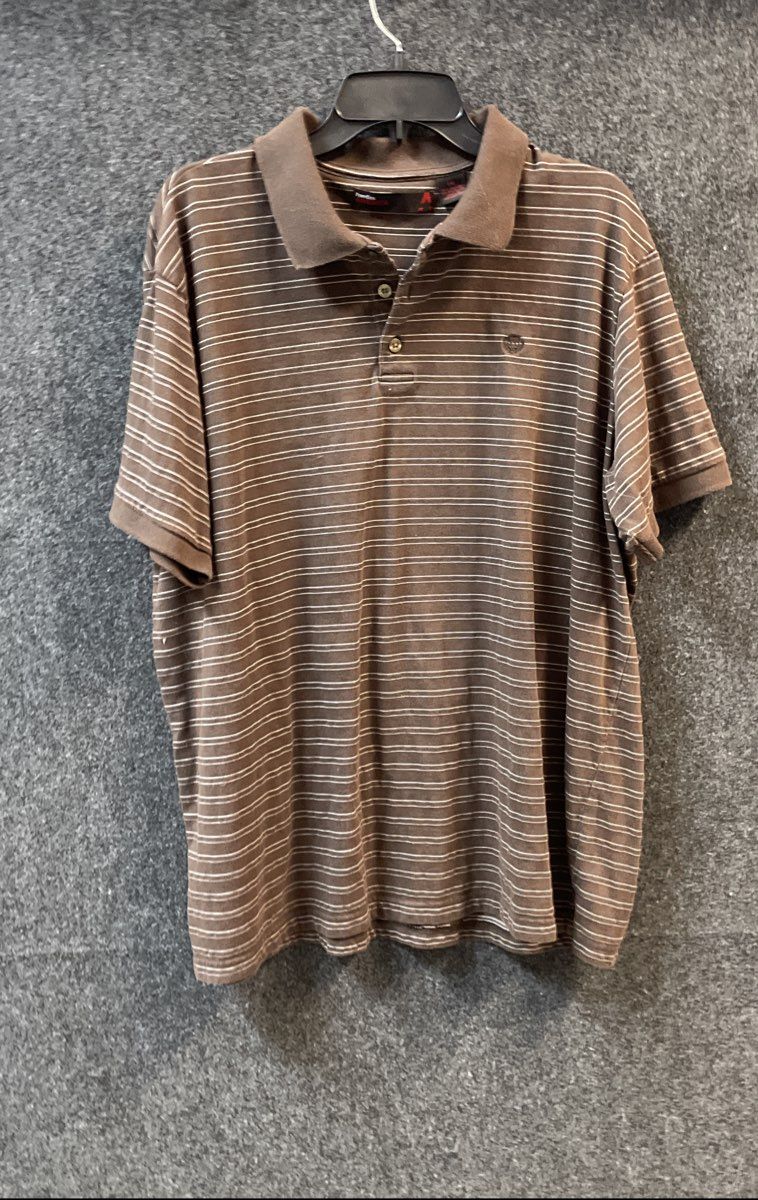 Vintage Y2K Perry Ellis America Men's Brown Striped Polo Shirt Sz XXL