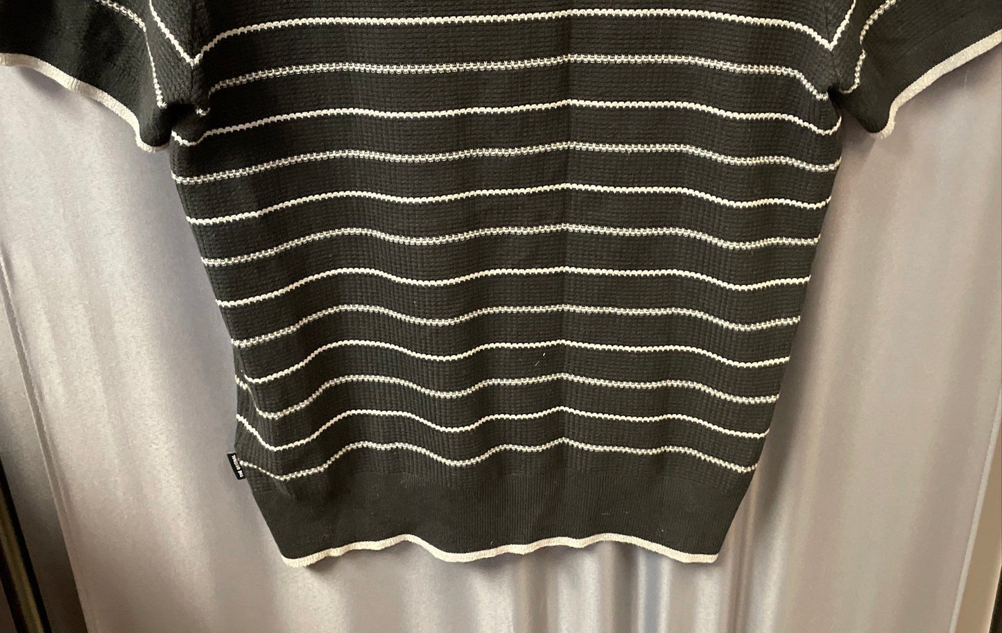 Ben Sherman Men's Black Gray Striped Short Sleeve Knit Polo Shirt Size M