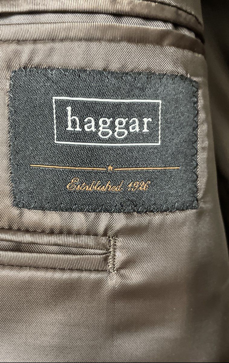 Haggar Men's Blazer Tan Brown Houndstooth Micro-check 2-Button Sz 40 S