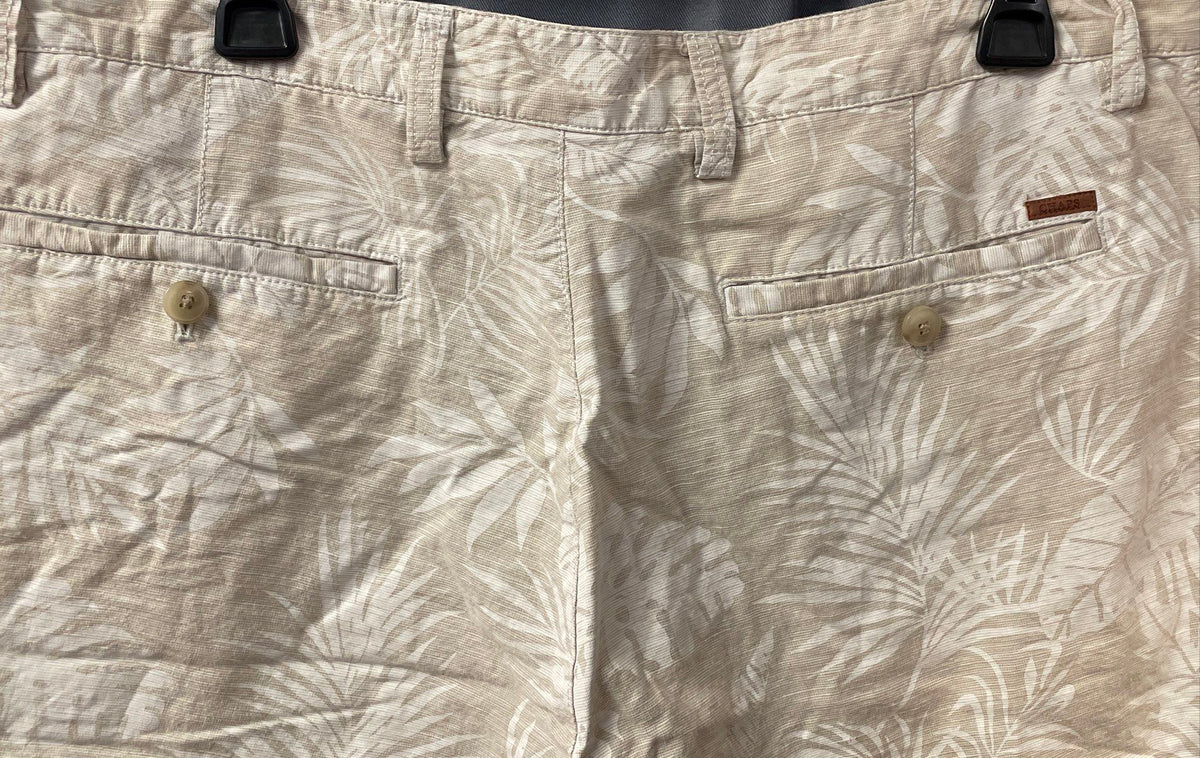 Chaps Men's Beige Tropical Palm Print Linen Blend Shorts Size 36