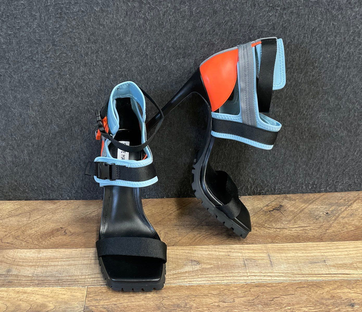 Steve Madden Viable Multi Utility Buckle Stiletto Lug Sole Sandals Size 9