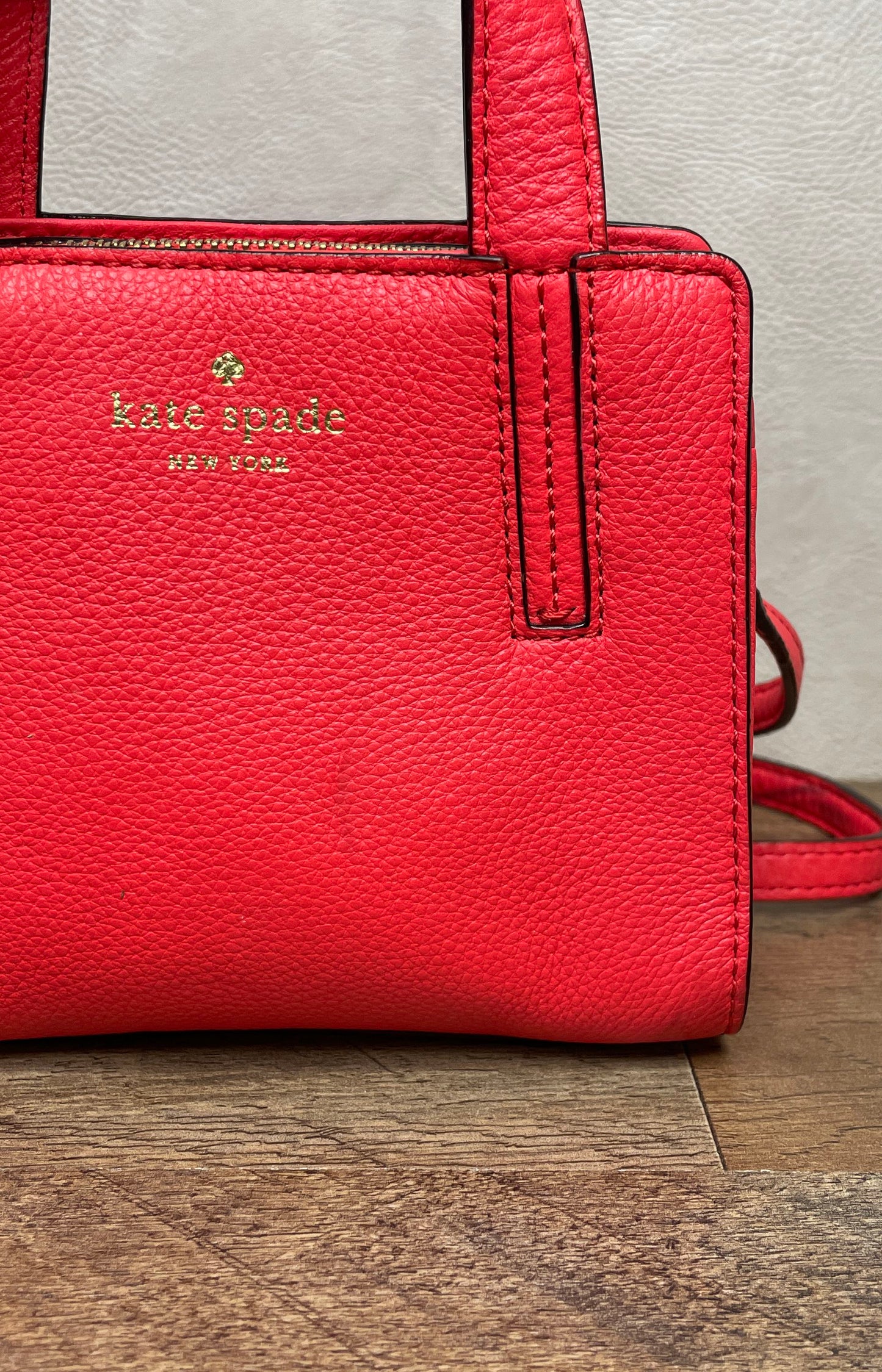 Kate Spade Red Pebbled Leather Mini Satchel Crossbody Bag Gold Hardware