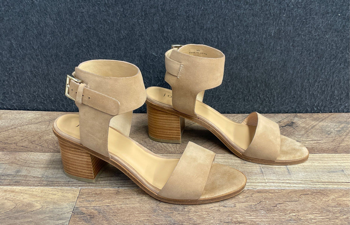 Joie Tan Suede Ankle Strap Block Heel Sandals Women's Size 38.5