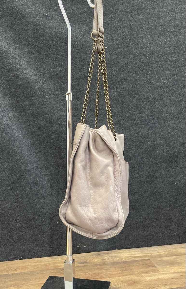 American Leather Co Gray Leather Shoulder Bag Tote Chain Strap Multi-Pocket