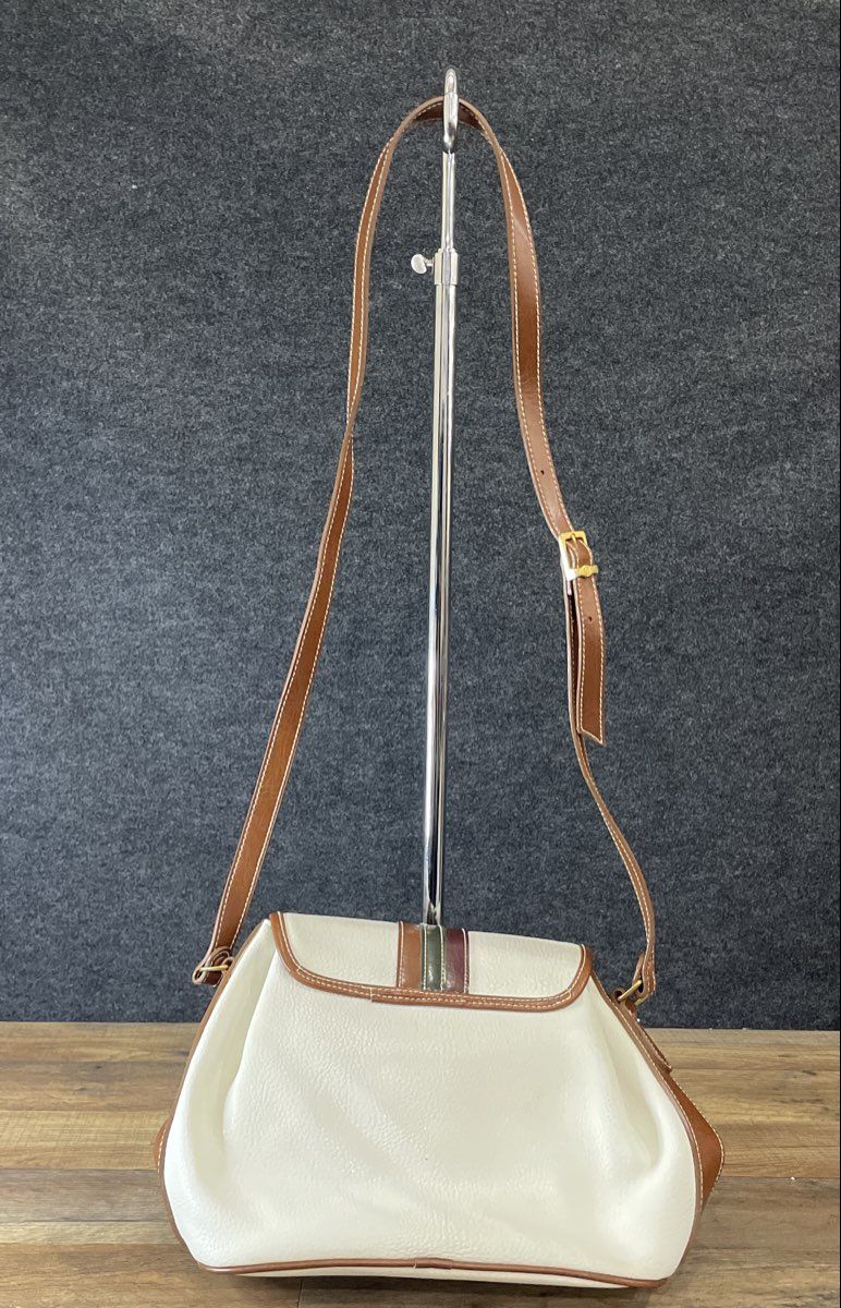 Vintage Carryland USA White Faux Leather Striped Crossbody Shoulder Bag