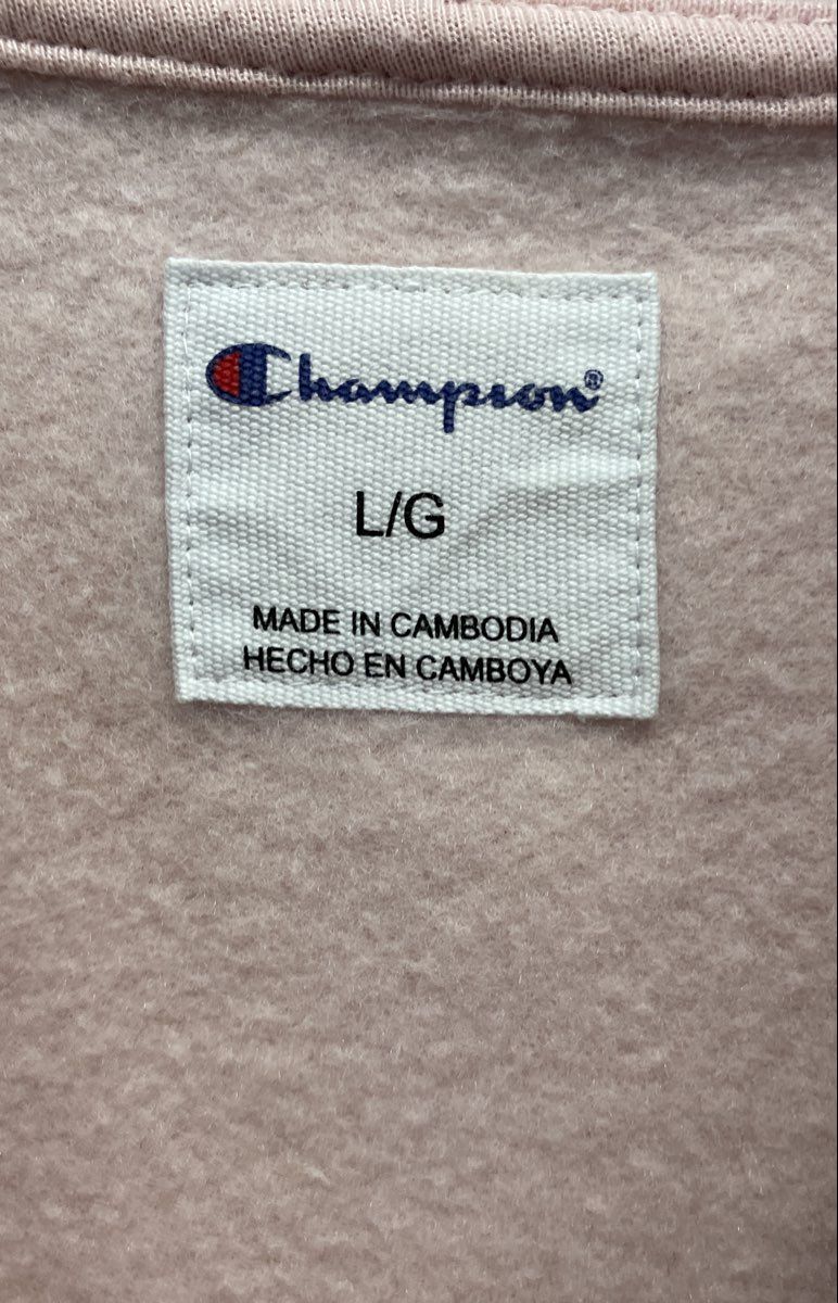 Champion Women's Pink Embroidered Script Logo Fleece Hoodie Kangaroo Pocket Sz L