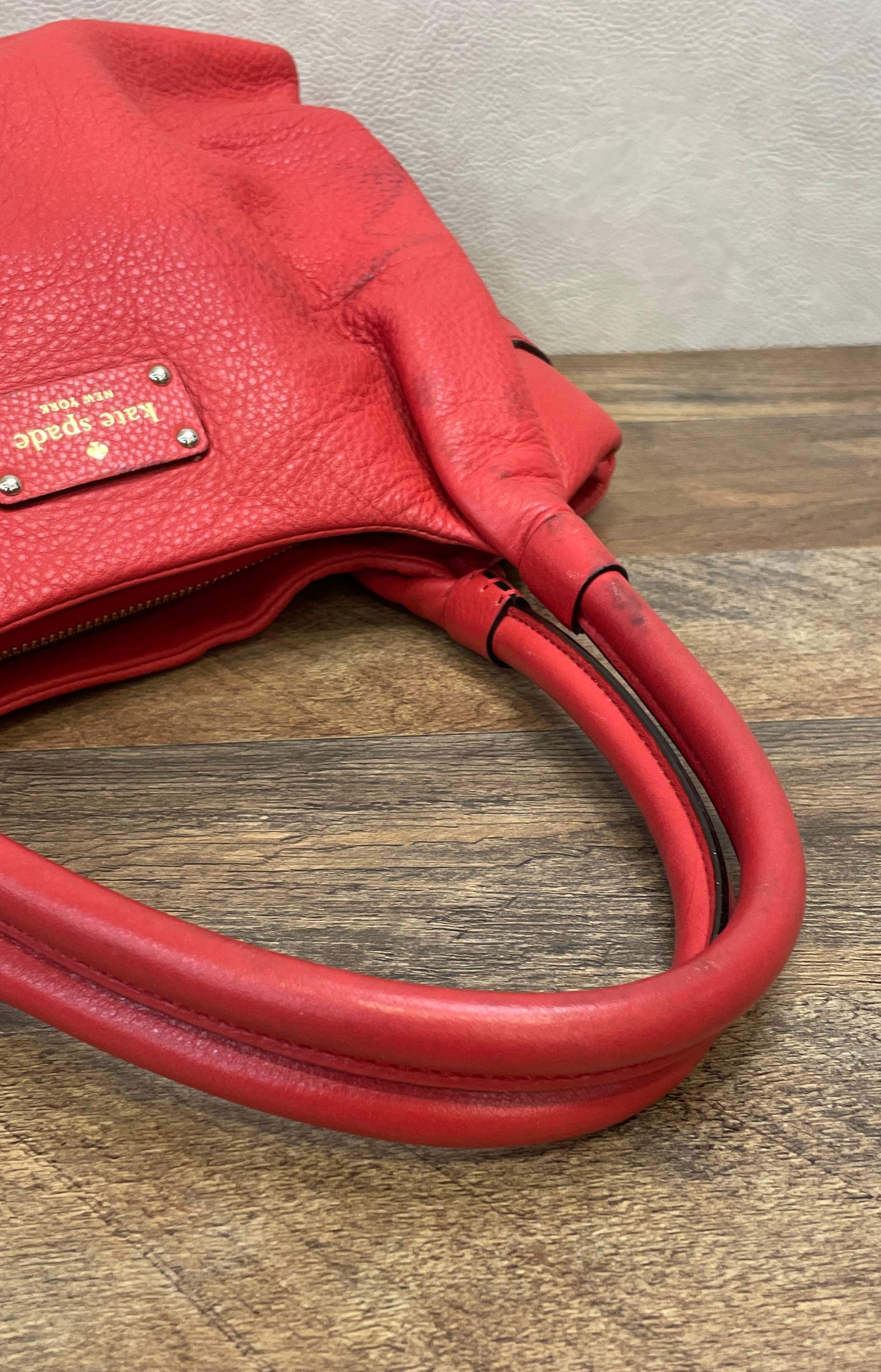 Kate Spade New York Red Pebbled Leather Shoulder Bag Tote Gold Hardware