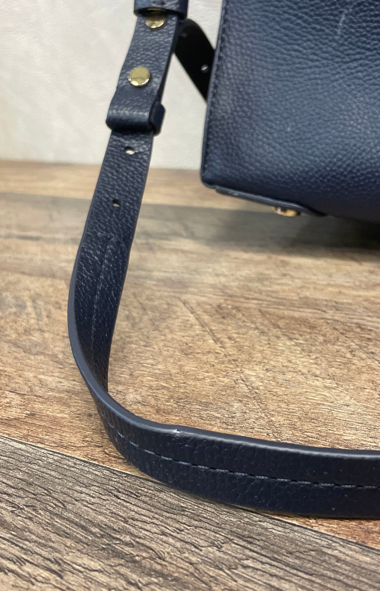 Michael Kors Navy Blue Mercer Large Satchel Bag Pebbled Leather Gold Hardware