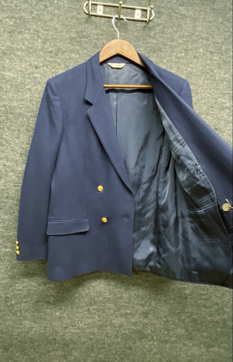J.G. Hook Women's Vintage 90s Navy Wool Double Breasted Blazer Gold Crest Sz 16