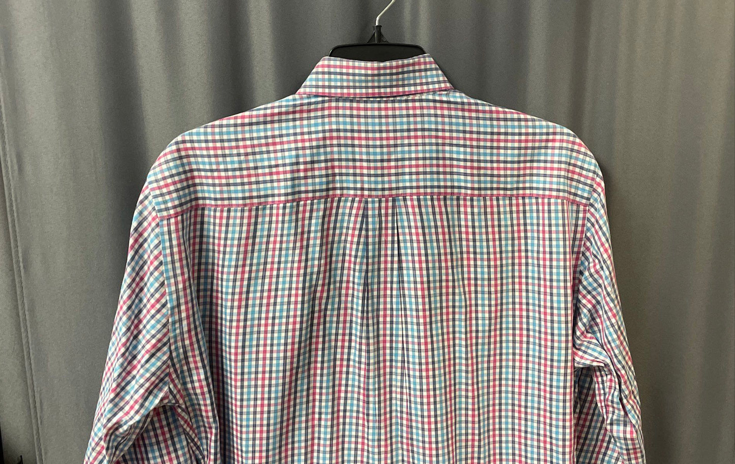Peter Millar Men's Pink Blue Check Plaid Long Sleeve Button-Up Shirt Size M