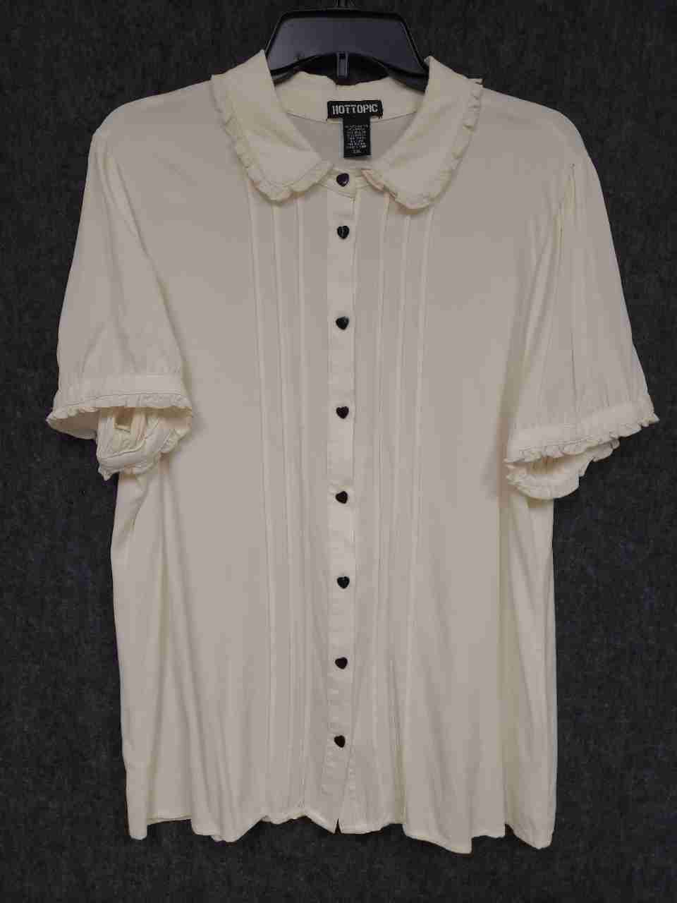 Hot Topic Women's Mushroom Print & Cream Heart Button Ruffle Blouse Lot Sz XXL