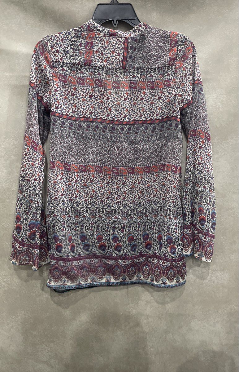 Converse One Star Women's Multicolor Paisley Sheer Boho Bell Sleeve Blouse Sz XS
