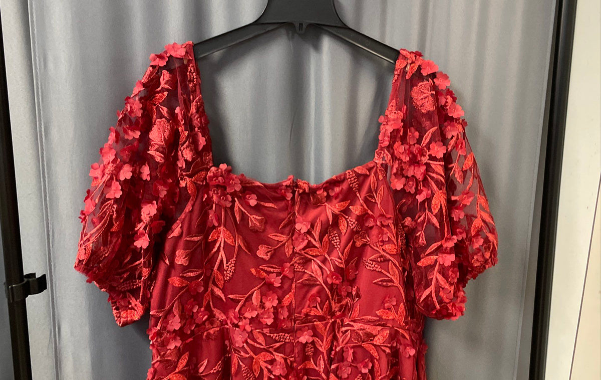 Torrid Women's Red 3D Floral Applique Mesh Puff Sleeve Party Dress Sz 18