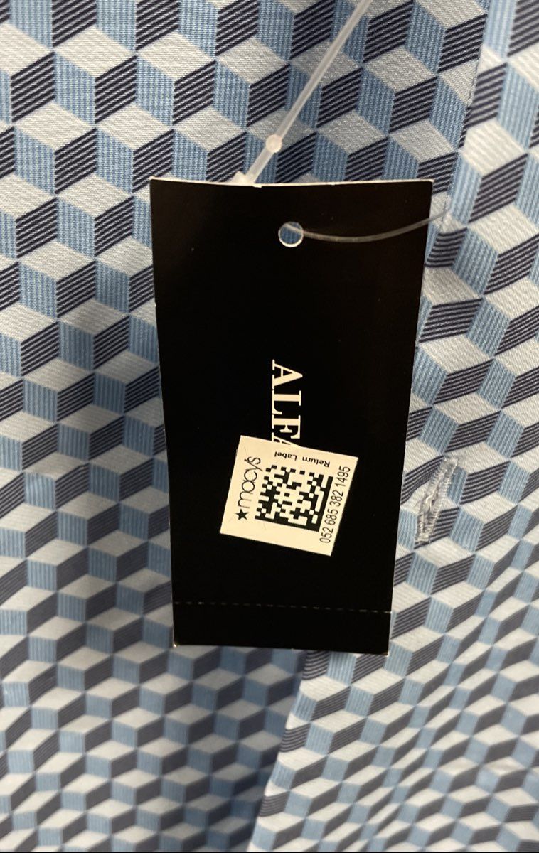 Alfani Men's Slim Fit Geometric Cube Print Shirt Blue White NWT Sz 14 14.5 32/33