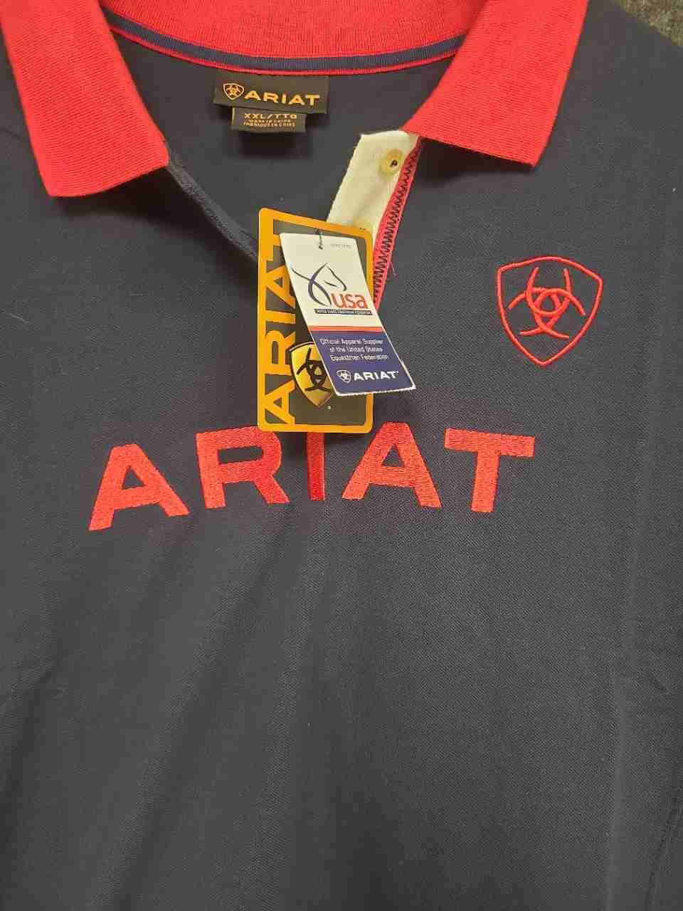 Ariat Women's Navy Red Team Logo Polo Shirt NWT Size XXL Equestrian