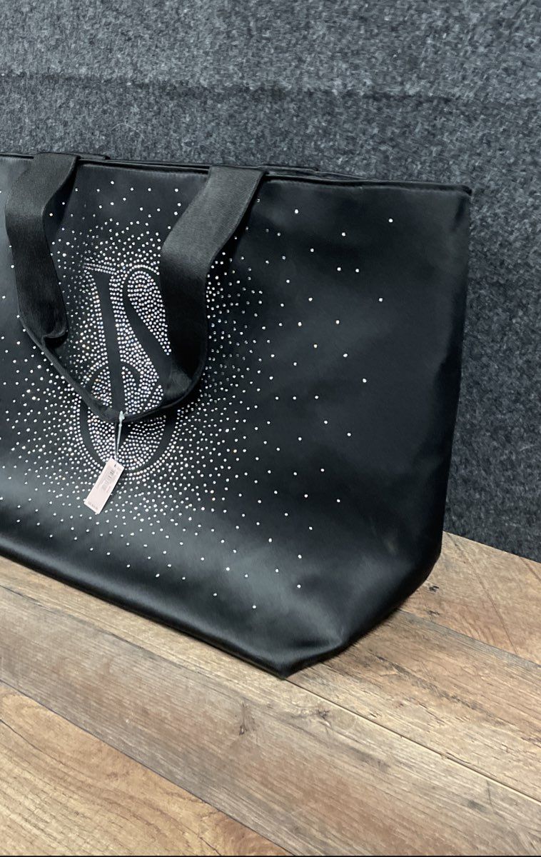 Victoria's Secret Black Rhinestone VS Logo Large Tote Bag NWT