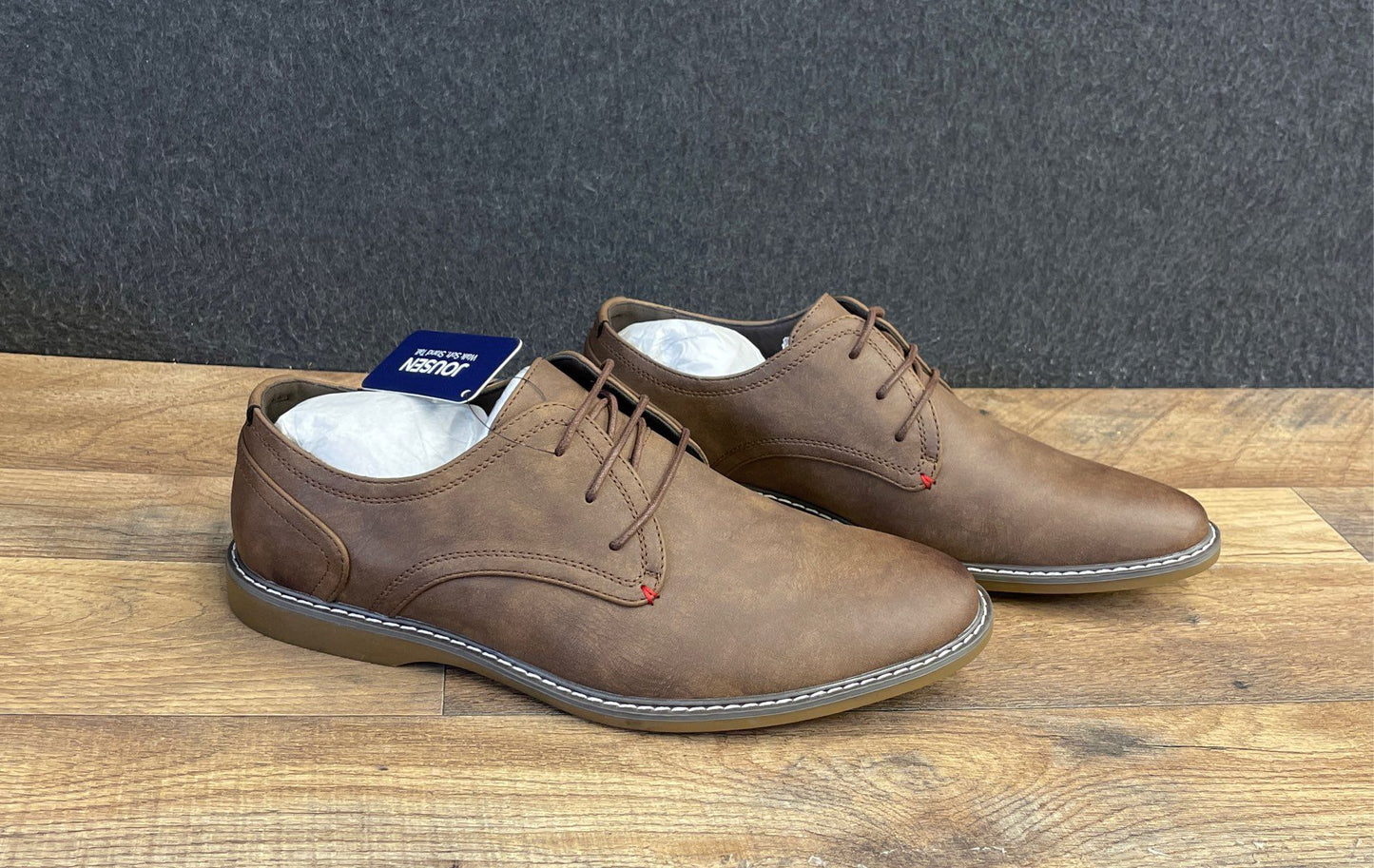 Jousen AMY615 Polished Brown Plain Toe Oxford Men's Dress Casual Shoes Size 10.5