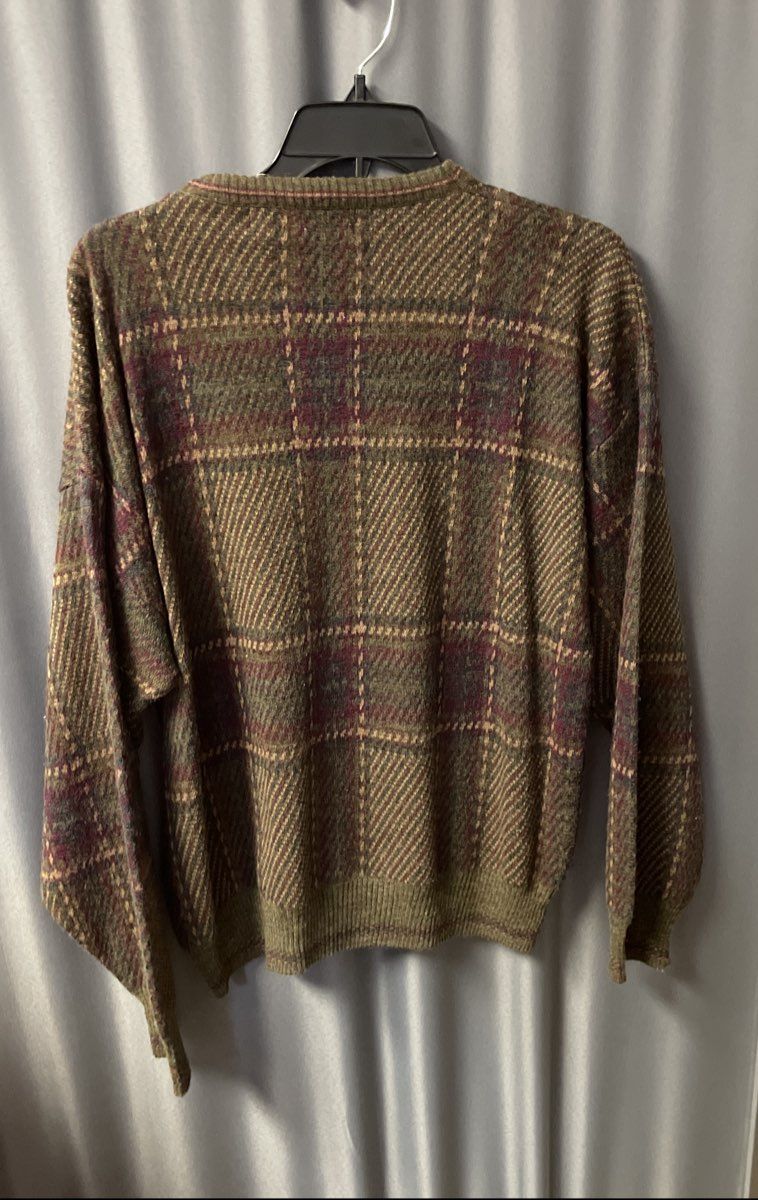 Vintage 90s John Ashford Men's Green Plaid Wool Blend Sweater Made Italy Sz L