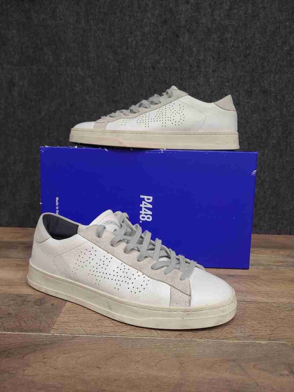 P448 Jack Willer White Grey Suede Low Top Sneakers Men's Size 42 US 9.5