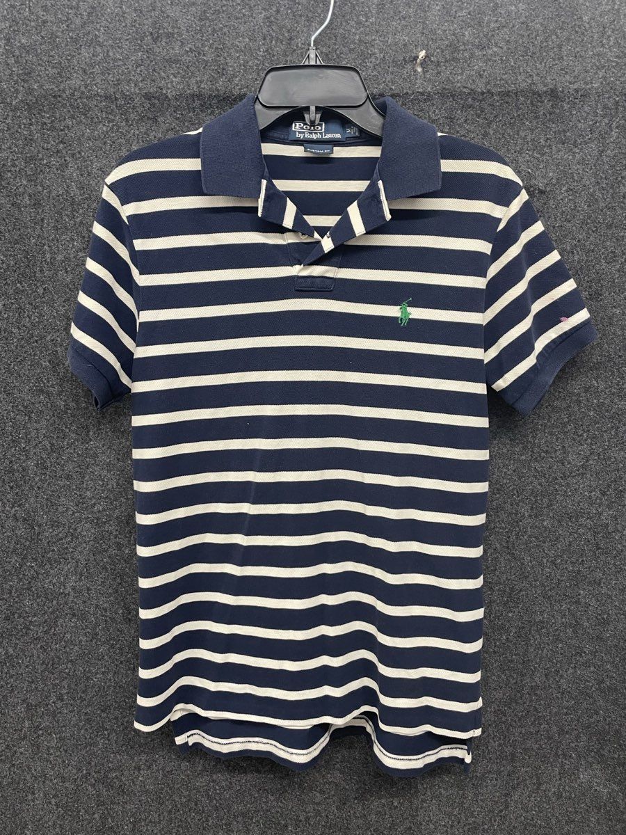 Polo Ralph Lauren Men's Polo Shirt Navy White Striped Custom Fit Sz M