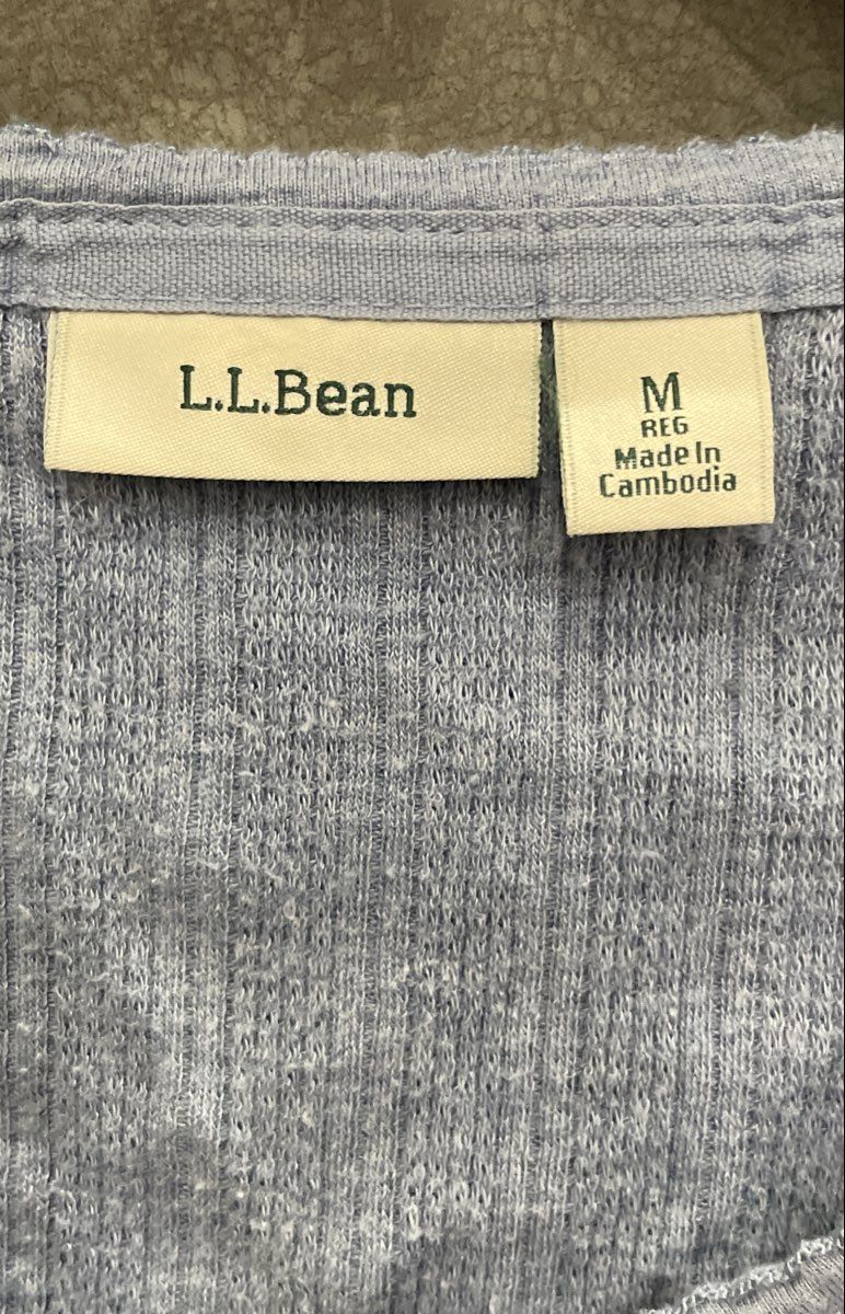 LL Bean Women's Blue Pima Cotton Modal Ribbed Henley Sweater Top Sz M