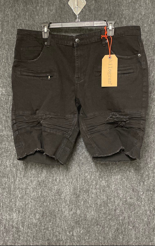 NWT Kilogram Men's Black Distressed Denim Moto Shorts Size 42