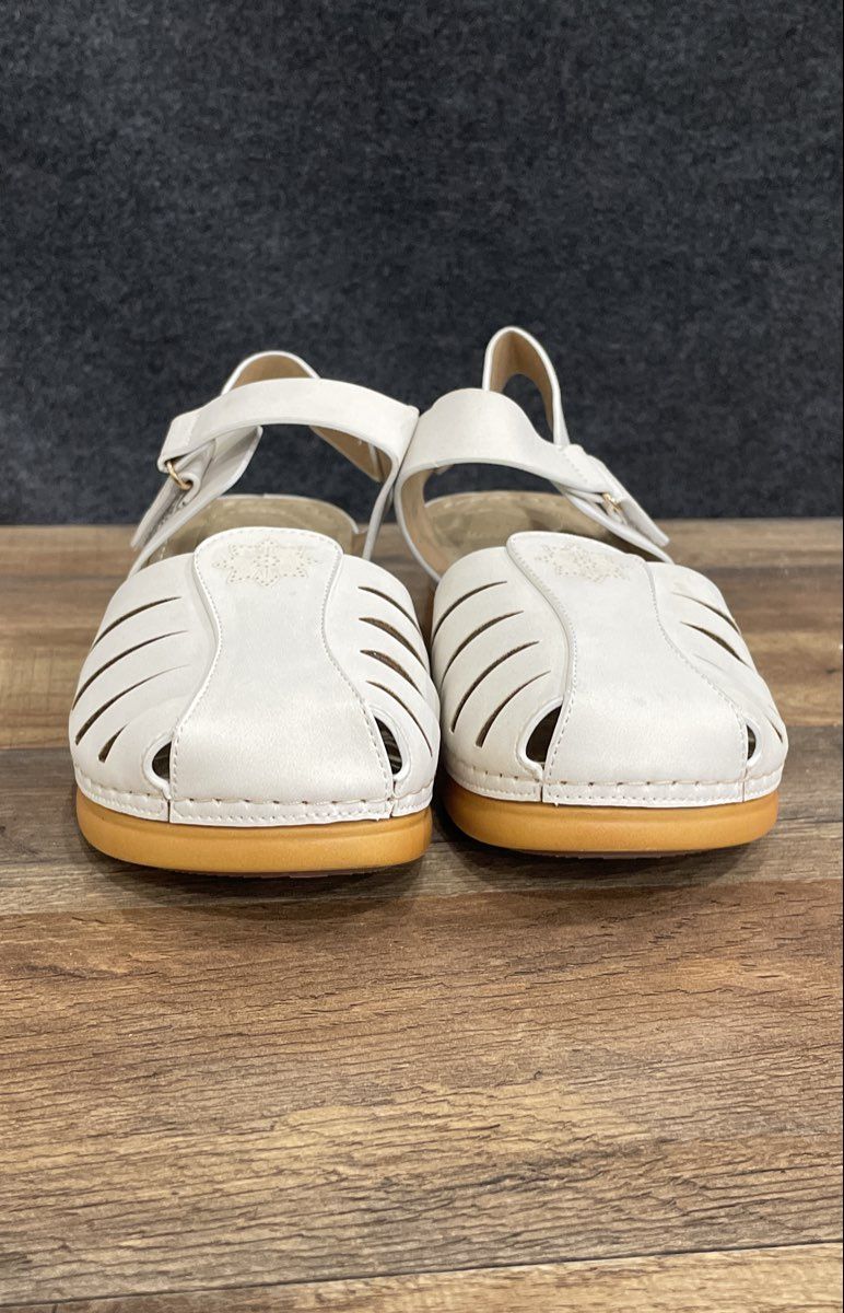 Shibever White Faux Leather Fisherman Slingback Comfort Sandals Women's Size 38