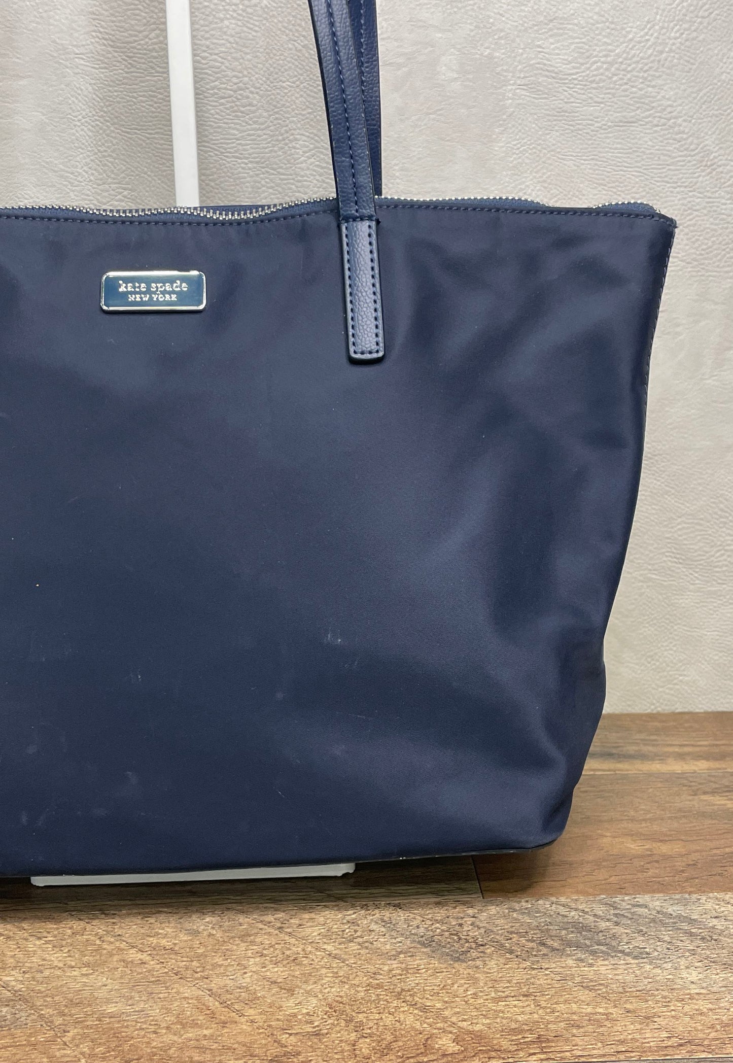 Kate Spade New York Navy Blue Nylon Tote Bag Silver Hardware