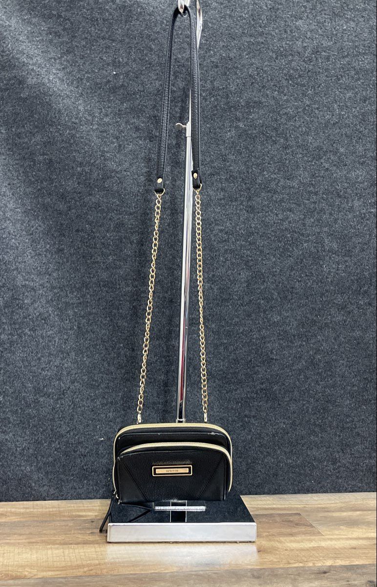 Kenneth Cole Reaction Black Leather Crossbody Coin Purse Gold Hardware