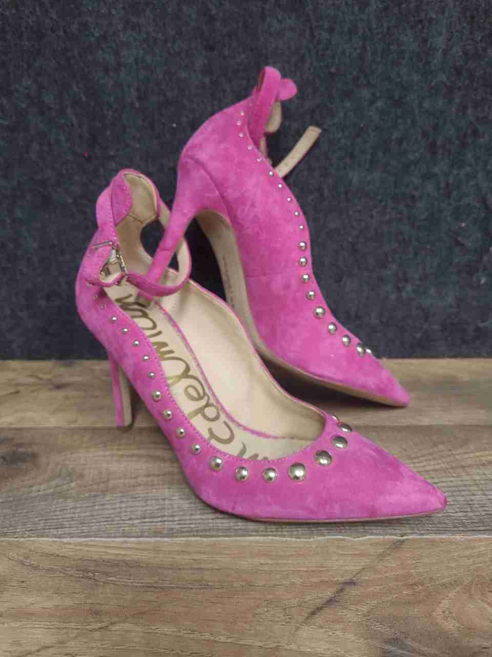 Sam Edelman Pink Suede Studded Ankle Strap Pointed Toe Pumps Heels Size 6.5