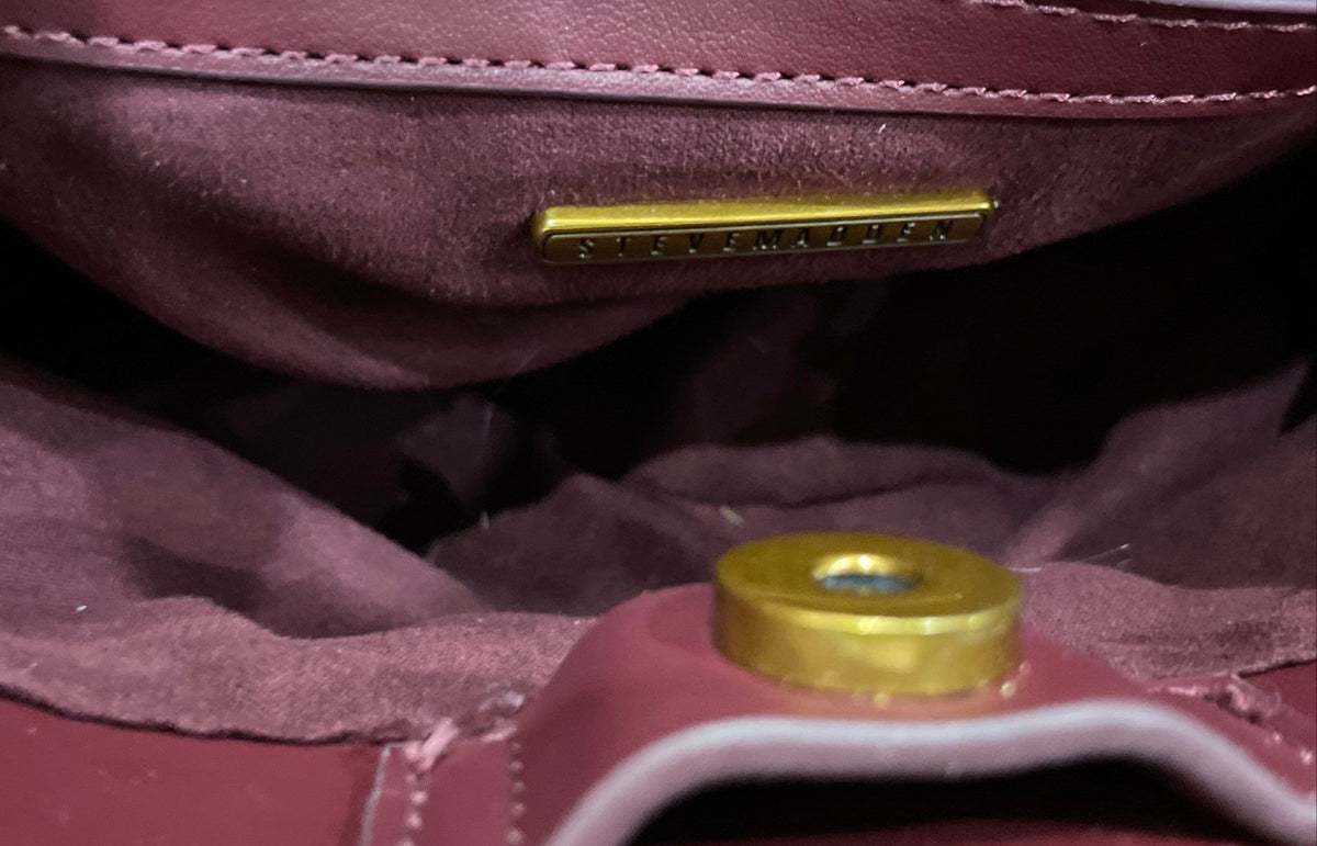 Steve Madden Maroon Leather Satchel Crossbody Bag Gold Hardware Chain Detail