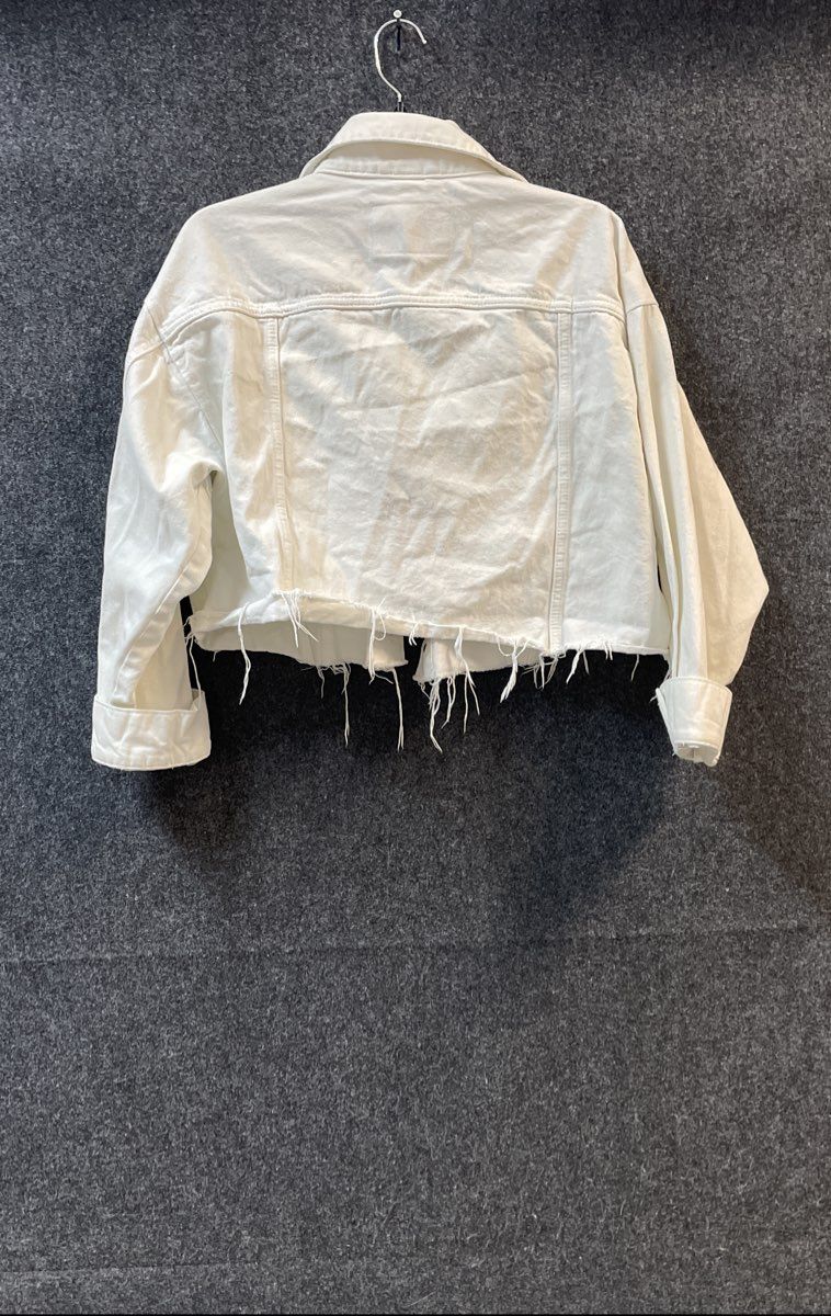 &Denim Women's White Cropped Raw Hem Cotton Denim Jacket Sz S