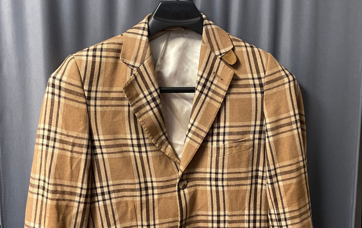 Sean John Men's Tan Plaid Wool Blend Blazer Sport Coat Jacket Sz S