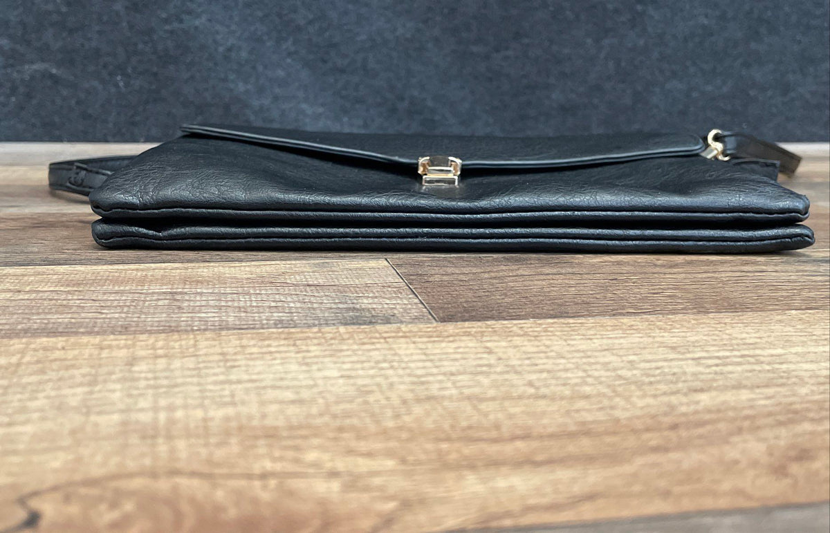 Isabelle Black Leather Mini Crossbody Purse Gold Tone Hardware