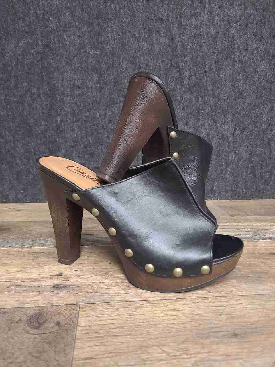 Candie's Kort Black Studded Platform Mules Clogs Women's Size 8