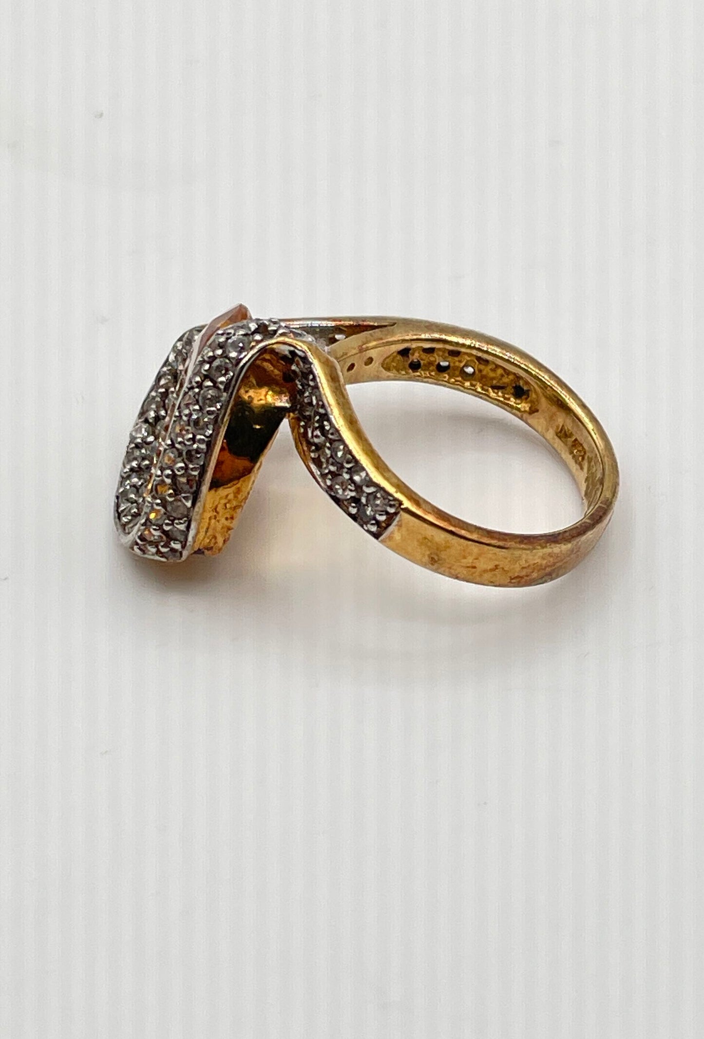 Gold Plated 925 Sterling Silver Pear Cut Citrine Cocktail Ring 9.4g
